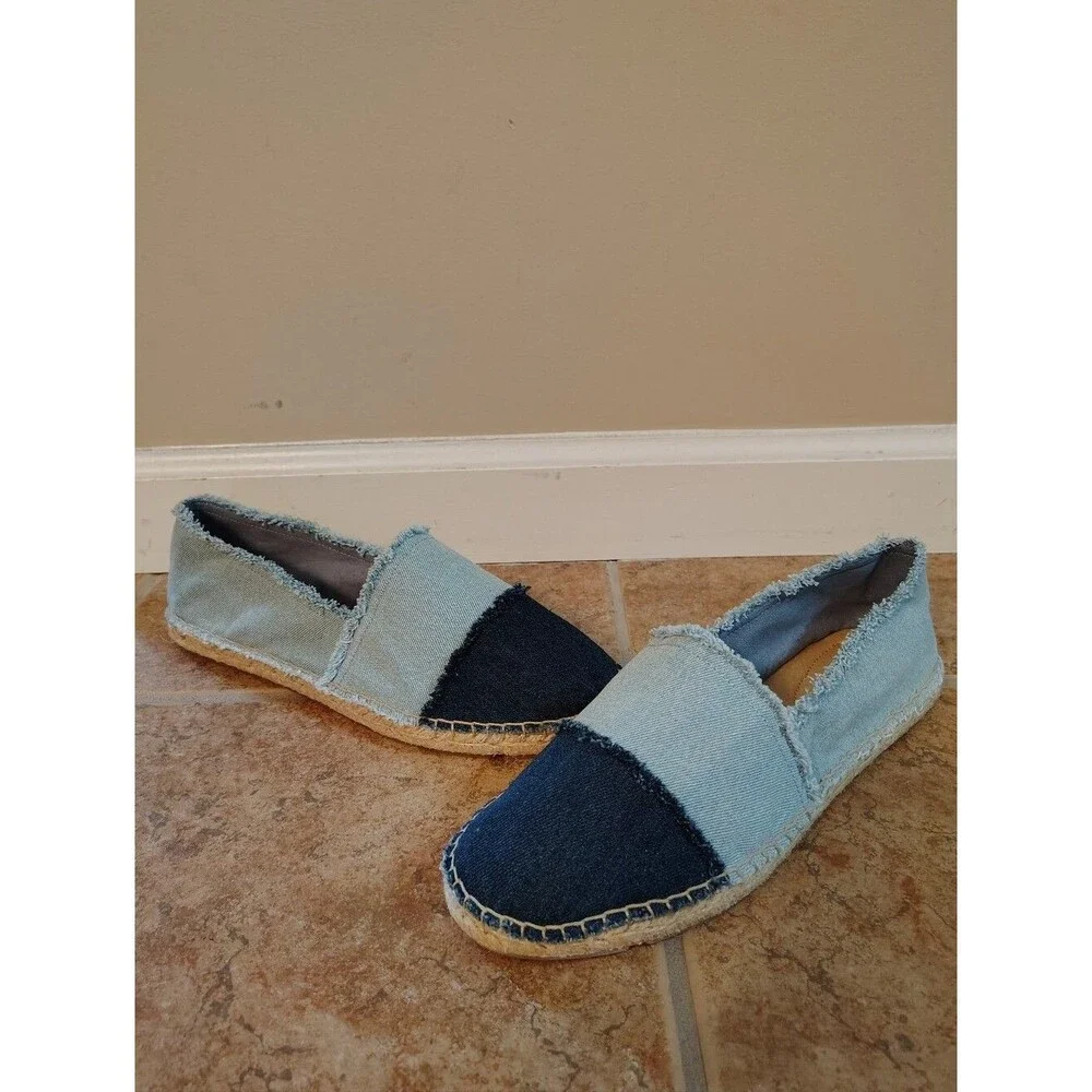 NWT Talbots Izzy Frayed Denim Boho Flat Espadrilles